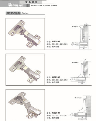 【鲍氏五金配件 家具铰链 G2250系列 铰链】价格,厂家,图片,合页、铰链,哈尔滨鲍氏家居五金饰材-